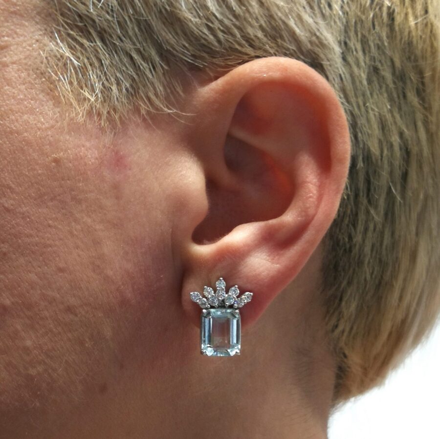 pendientes diamantes agua marina talla octogonal joyas region de murcia blasco joyero taller joyeria en murcia